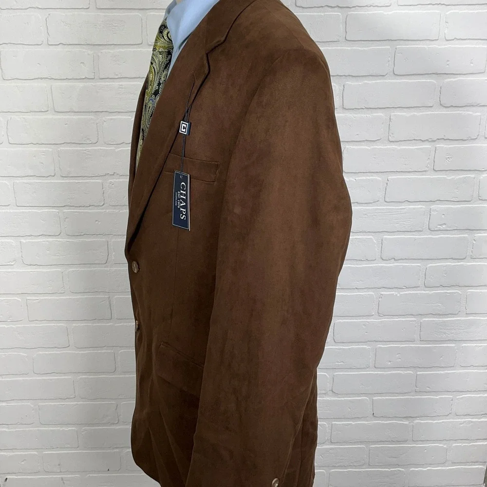 Chaps‎ Blazer Men 44L Brown Faux Suede Classic Career Sport Coat Jacket NWT